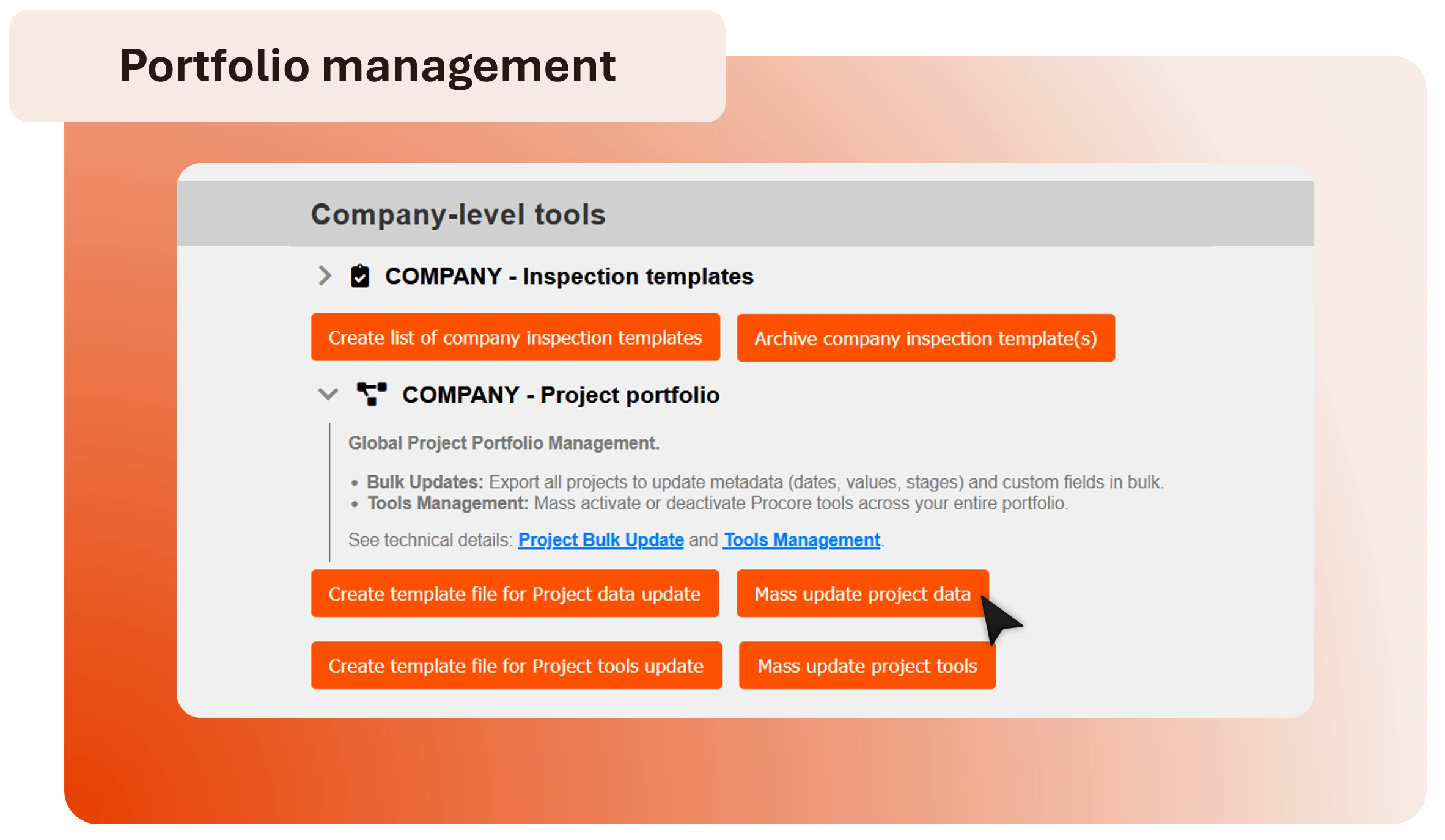 Bulk actions at portfolio level